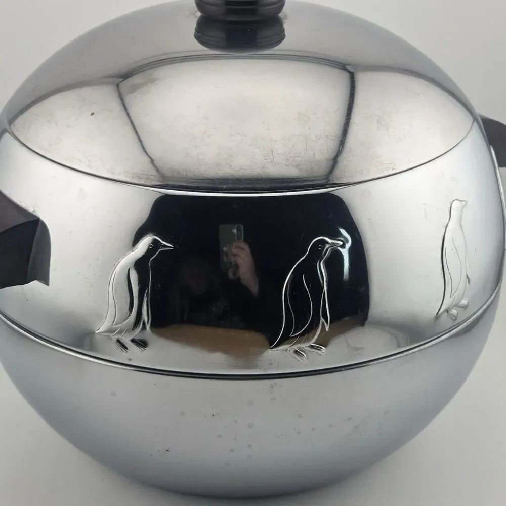 Penguin Ice Bucket West Bend Hot And Cold Server Barware MCM Chrome Vintage
